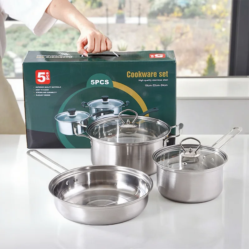 Batterie de Cuisine 3 Pièces Acier Inoxydable avec Couvercles – Compatible Induction