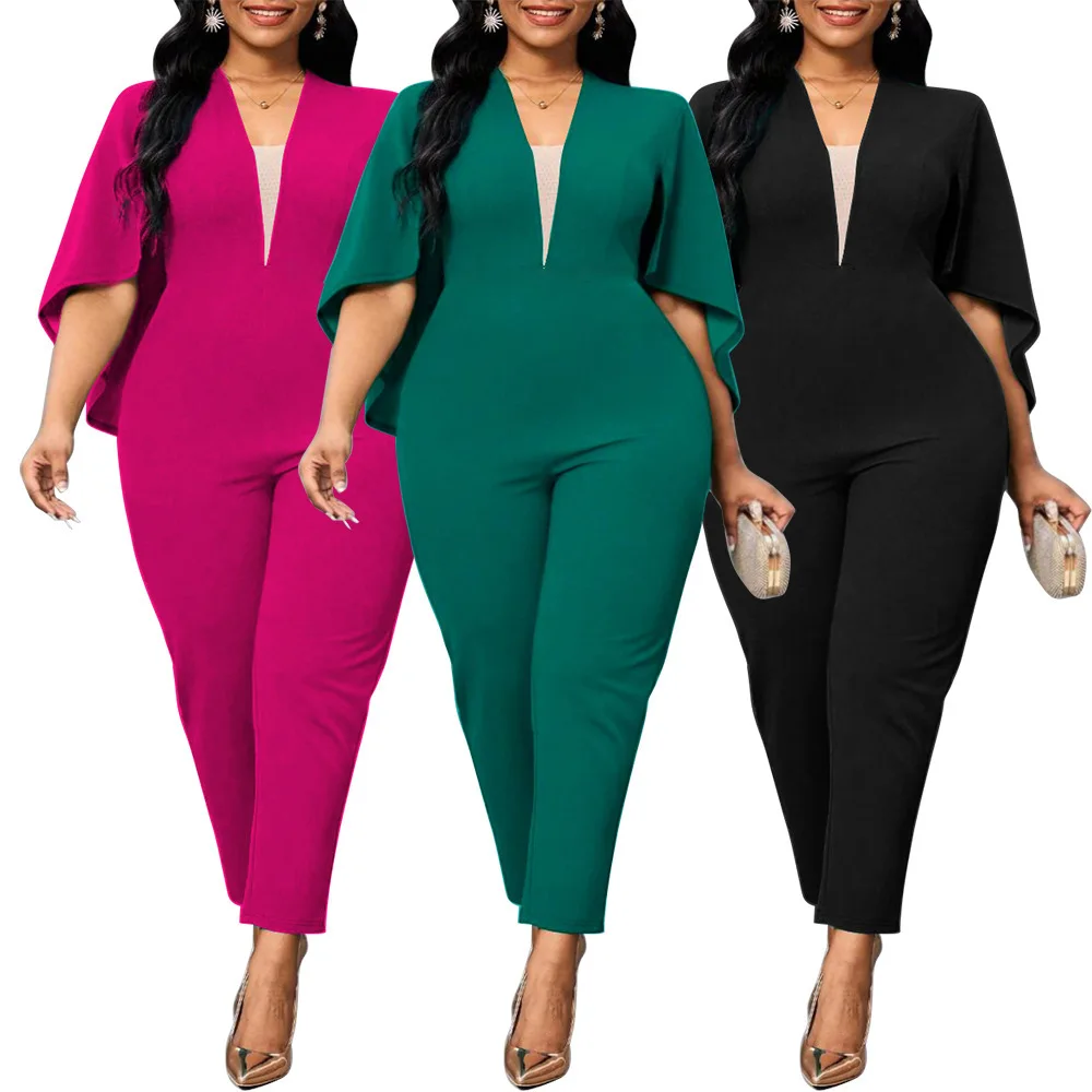 Combinaison femme grande taille manches chauve-souris col V – Coupe flatteuse & confortable