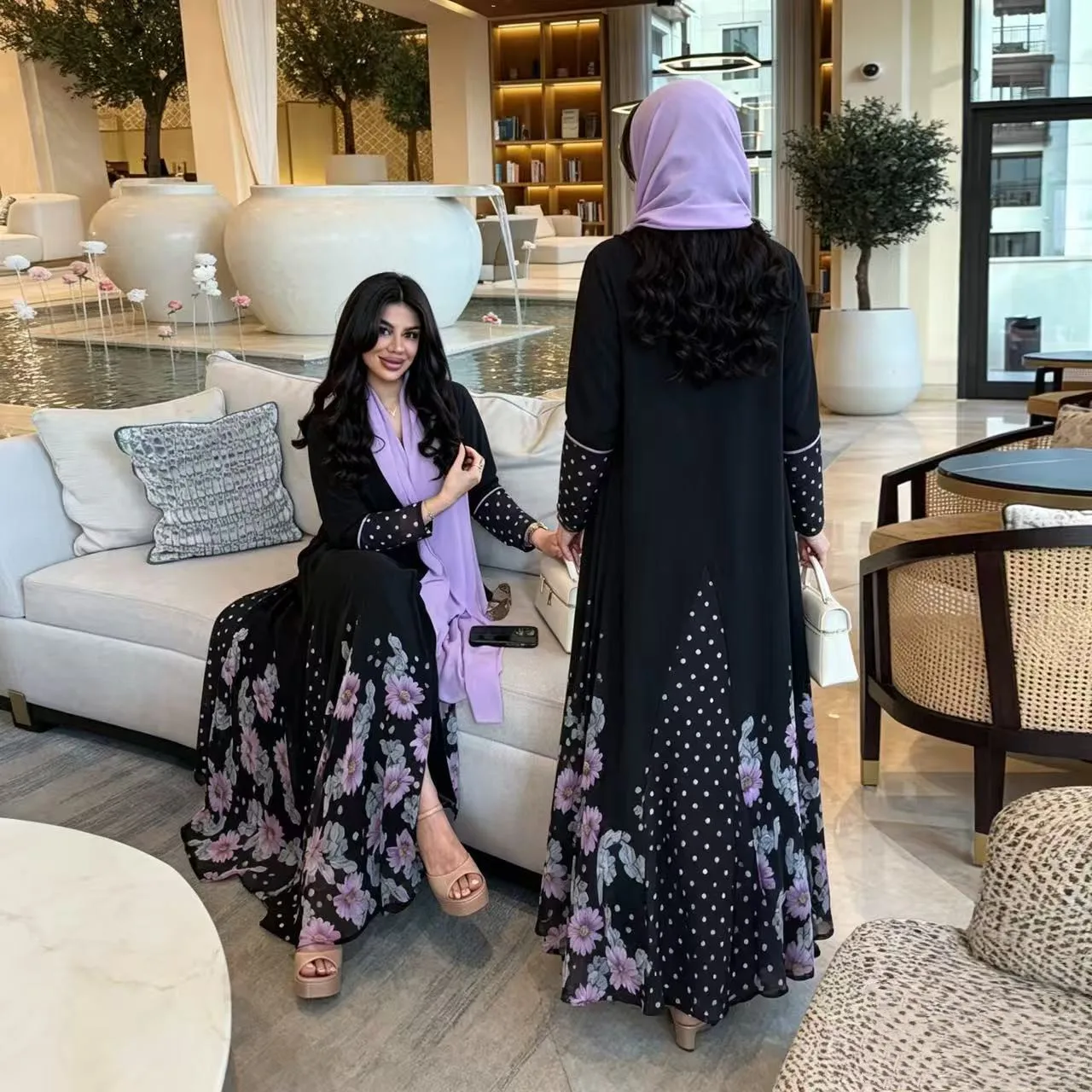 Abaya MQ293 Femme | Robe Musulmane Chiffon Imprimé | Ensemble avec Hijab | Dubai