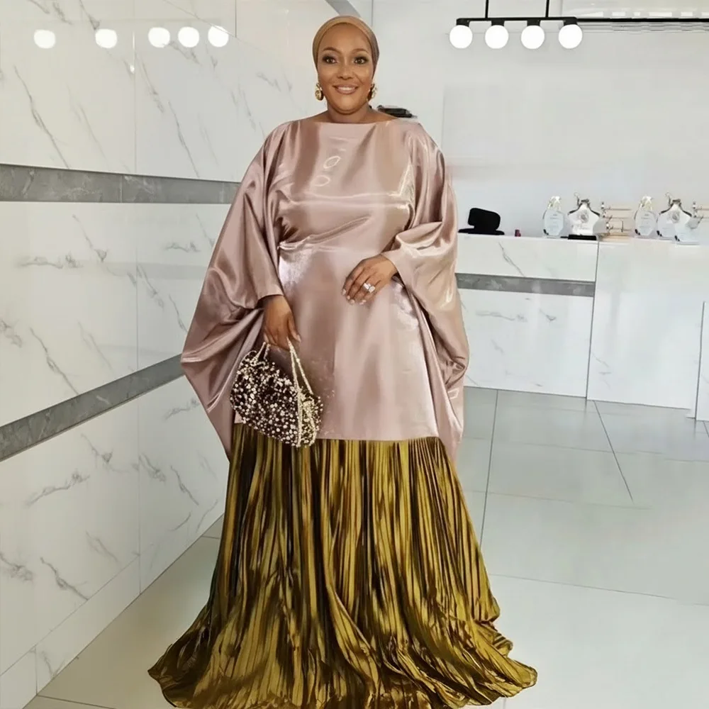 Robe Kaftan Africaine Grande Taille – Manches Chauve-Souris, Plissée, Longue + Foulard
