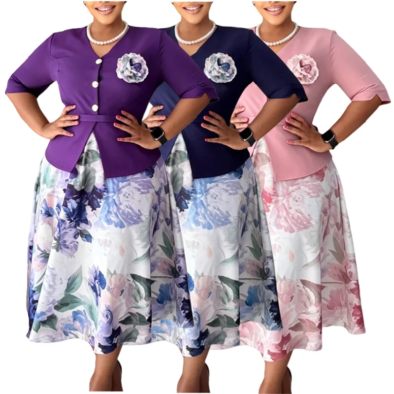 Robe Deux Pièces Effet Illusion Col V | Imprimé Floral | Élégante & Décontractée