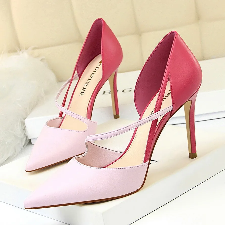 Escarpins Bicolores Bout Pointu Talon Aiguille 8cm+ | Bureau & Mariage | Big Tree 830-2
