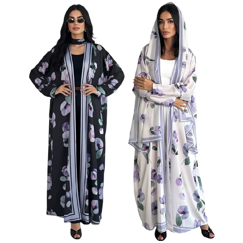 Abaya Dubaï MQ290 – Robe musulmane imprimé floral avec hijab | Taille plus