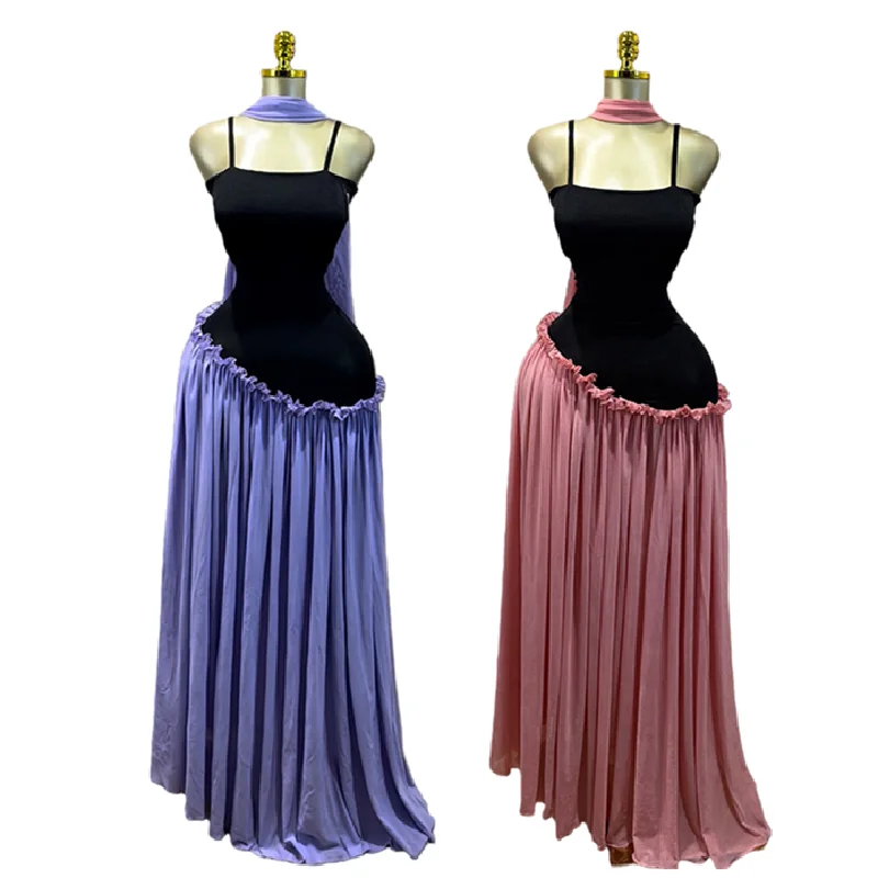 Robe Maxi Bicolore Bretelles Spaghetti SU9014 – Élégante & Sexy pour Femme