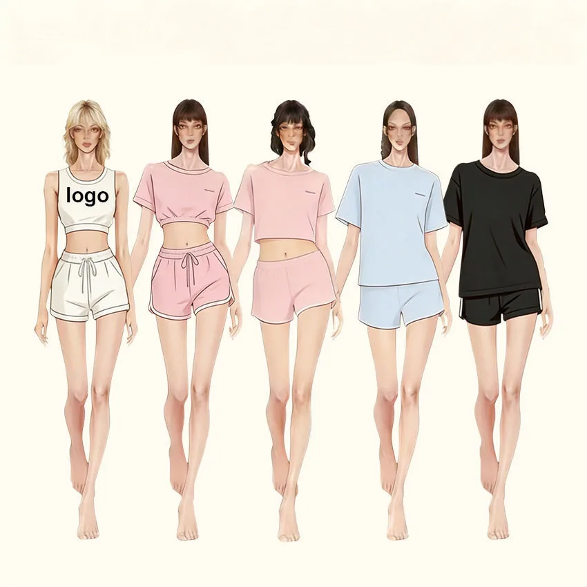Ensemble 2 pièces femme t-shirt & short décontracté – Personnalisable avec logo