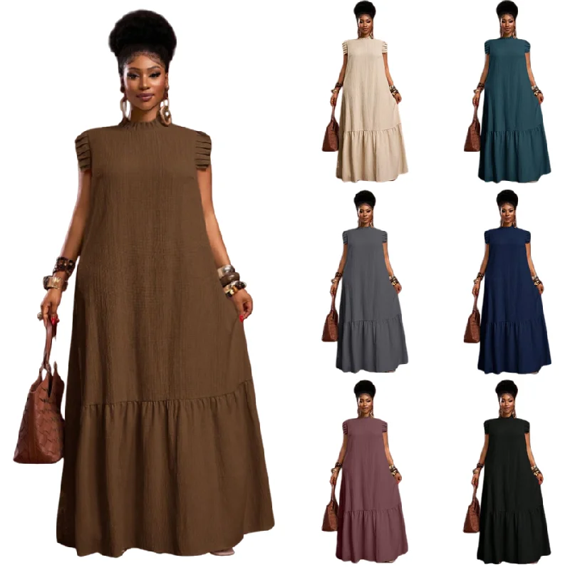 Robe Maxi Femme XJ119 – Col Cheongsam, Manches Volantées, Style Bohème Élégant