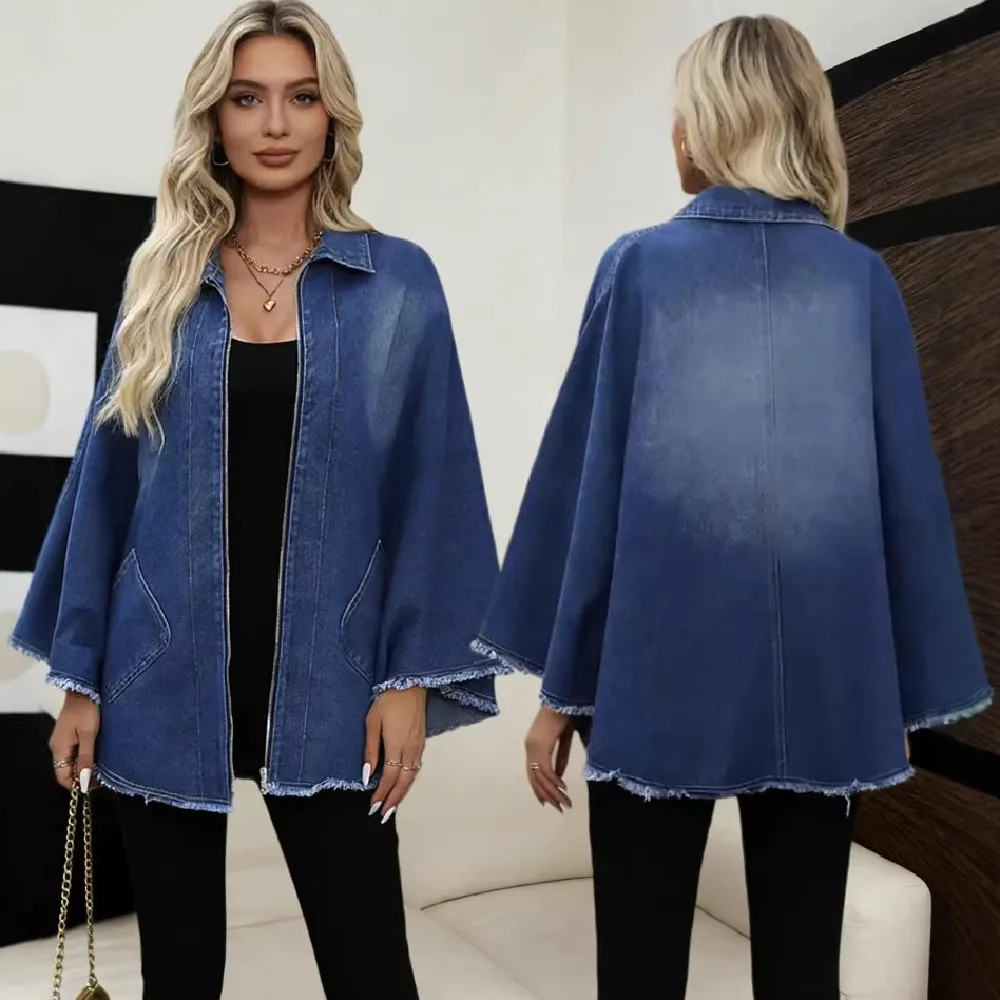 Veste en Jean Femme H9008 – Manches Chauve-Souris, Coupe Ample, Style Vintage Décontracté