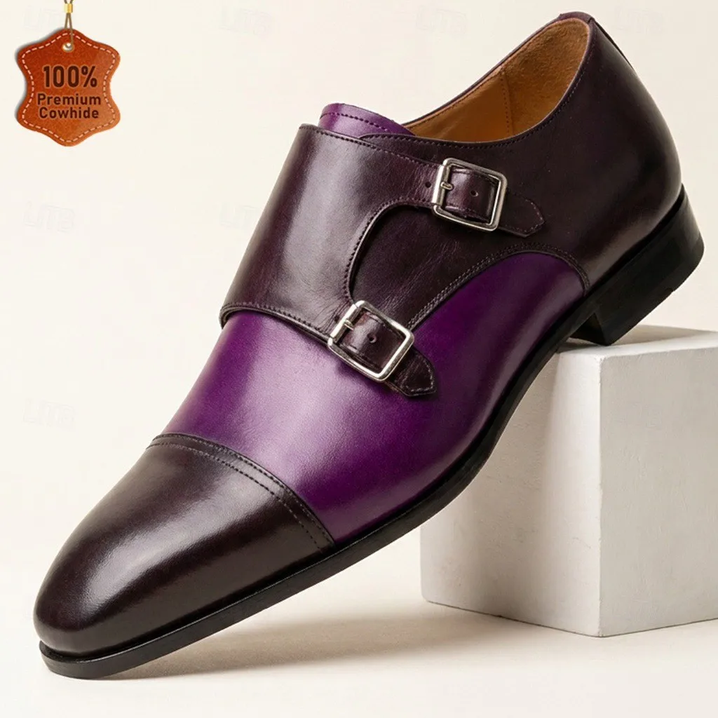 Chaussures Derby en Cuir Véritable pour Homme – Boucle Monck, Bout Pointu, Semelle Caoutchouc 888-02P