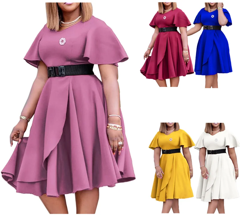 Robe de Bureau Élégante Femme | Coupe Trapèze, Manches Évasées + Ceinture | Style Africain Tendance