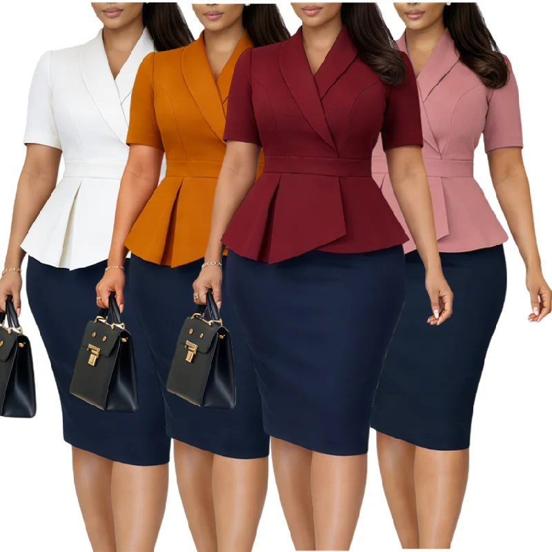 Robe d'été élégante col V color block à volants – Style bureau chic pour femme