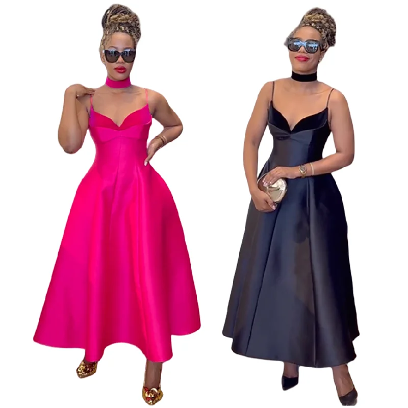 Robe Maxi Élégante à Bretelles Col V – Coupe Ajustée Soirée & Casual HK7842