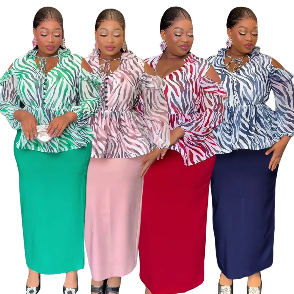 Robe Africaine 2 Pièces Femme | Col V, Manches Longues, Imprimé Wax, Élégante & Chic