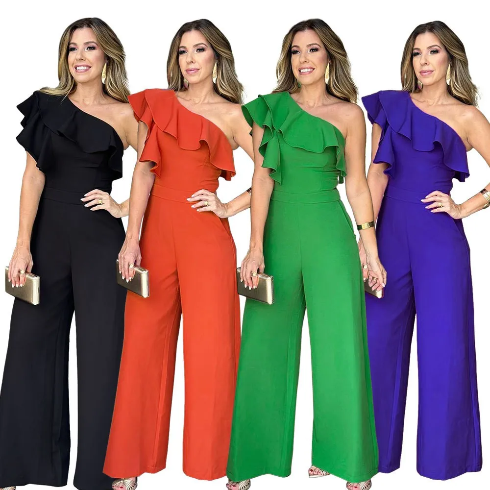 Combinaison Femme Asymétrique À Volants | Une Épaule | Taille Haute | Coupe Ample