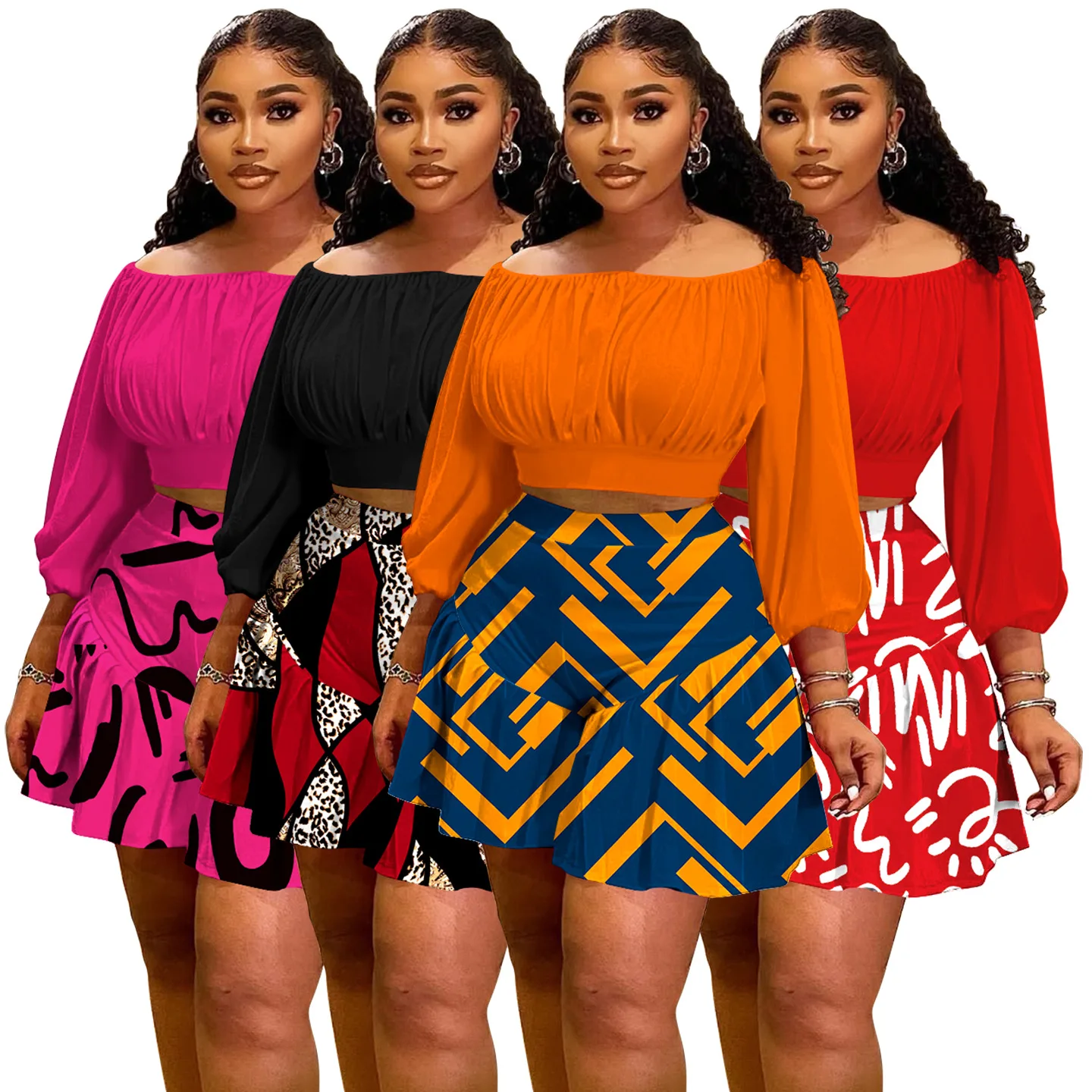 Ensemble 2 pièces femme N8080 – T-shirt à ruchés & short imprimé grande taille