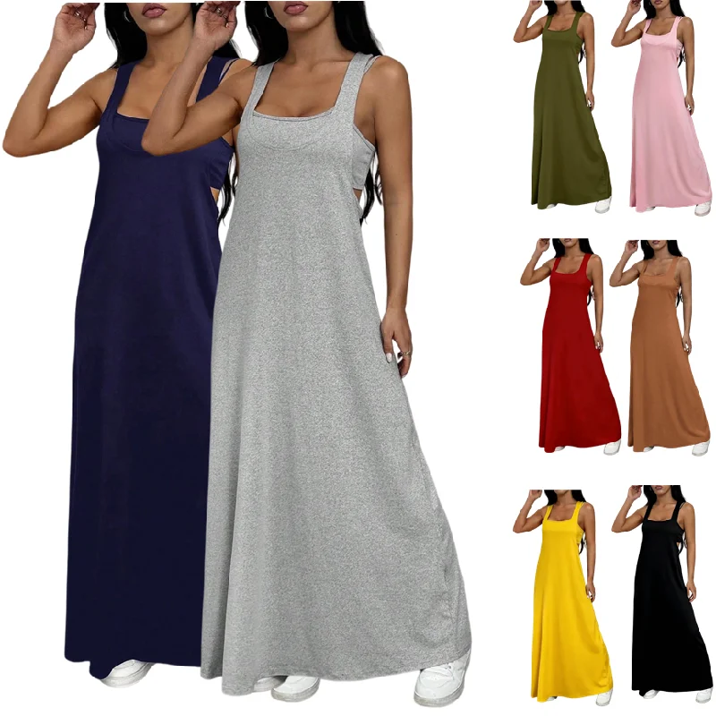 Robe Maxi Femme Col Carré Bretelles Fines – Élégante & Sexy | BYJ262