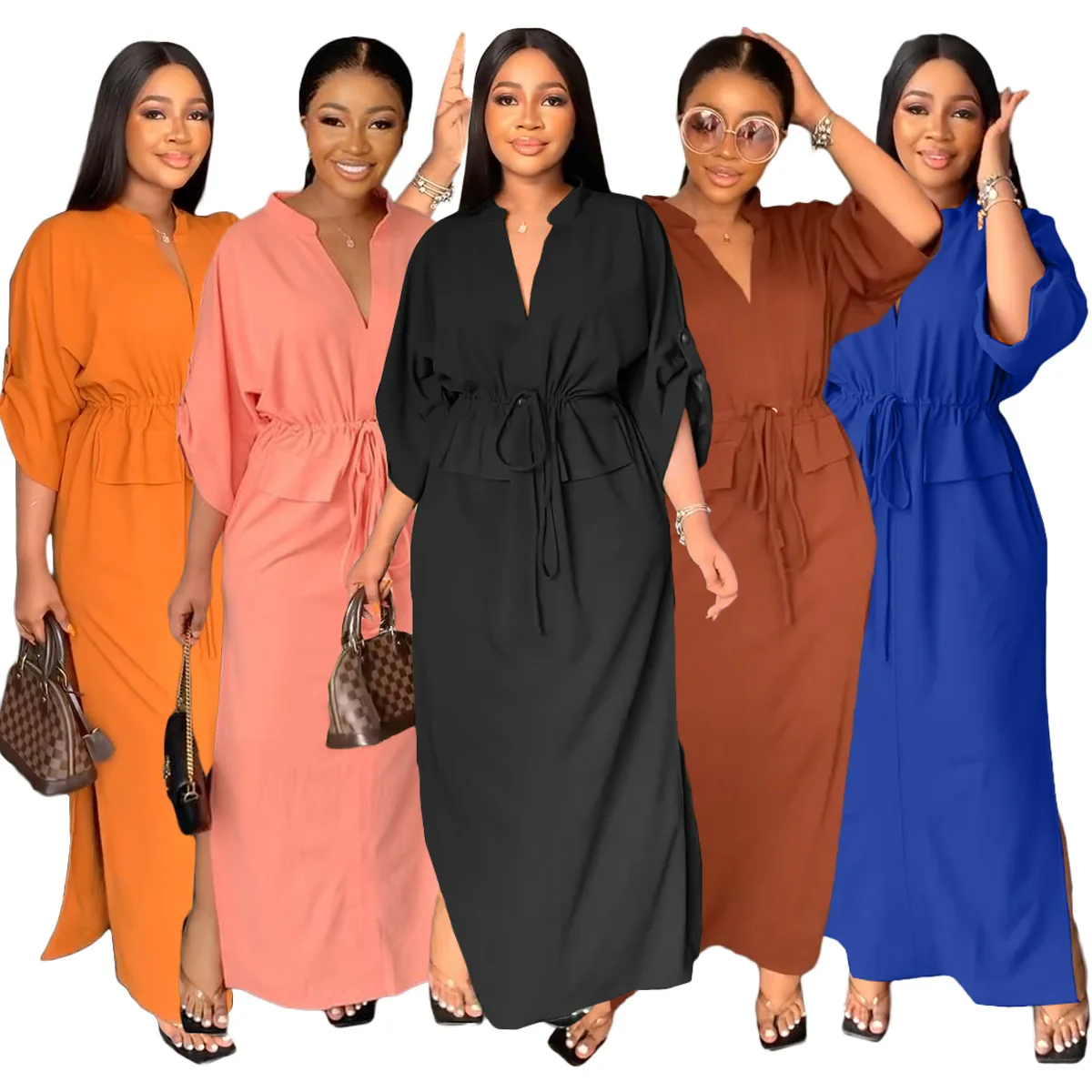 Robe Maxi Femme Col V Fente Latérale – Élégante & Décontractée | Bureau & Casual