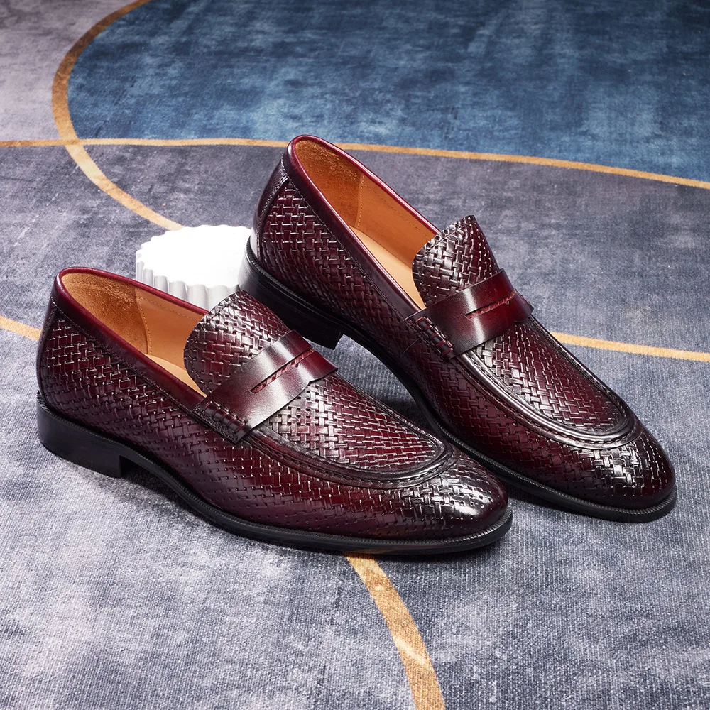Chaussures homme cuir véritable tressé peint à la main – Modèle 3618-60