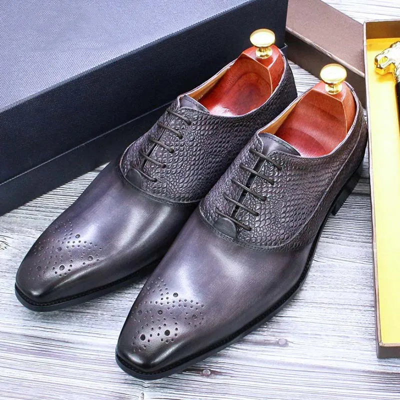 Chaussures Oxford en cuir véritable pour hommes – Élégance sculptée pour bureau & mariage