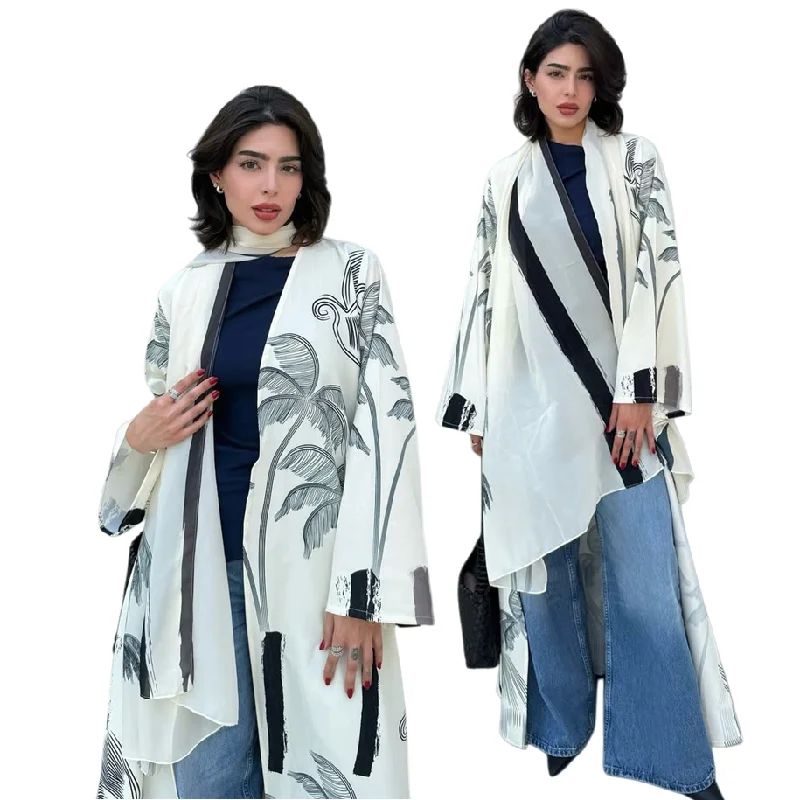 Abaya Tendance MQ278 – Robe Musulmane Maxi Imprimé Digital + Hijab