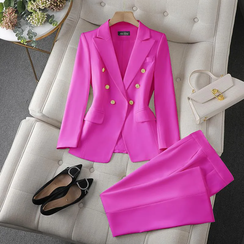 Ensemble Blazer Double Boutonnage + Pantalon Femme – Tenue Bureau Élégante X892