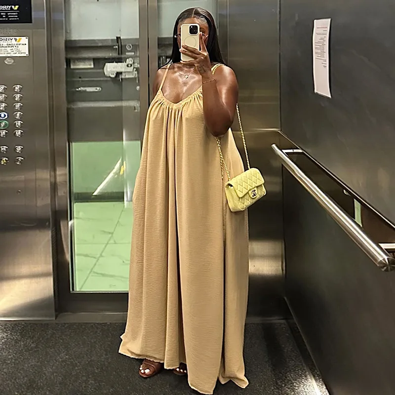 Robe Maxi Femme Bretelles Spaghetti Col V Dos Nu – Élégante & Décontractée