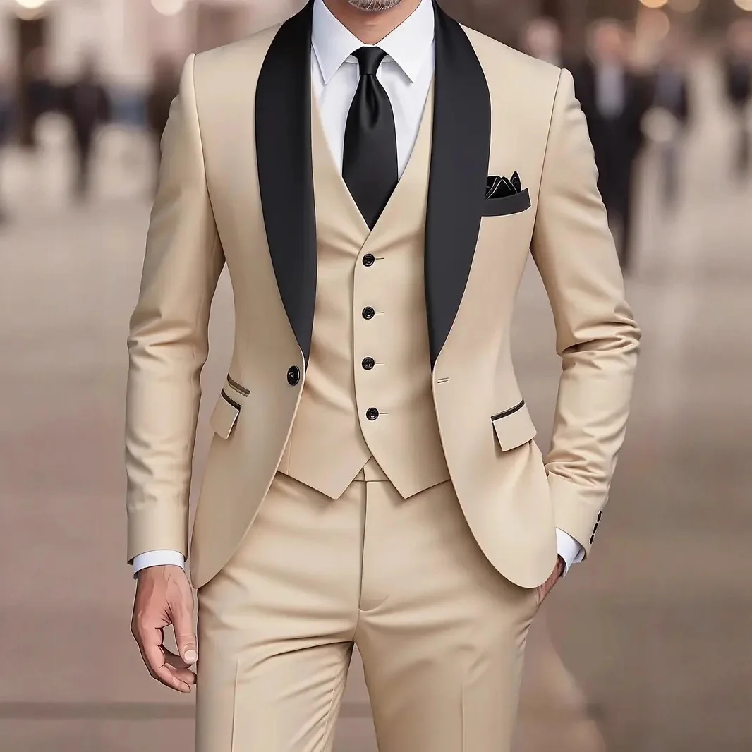 Costume 3 pièces homme Y2605 – Veste col châle + Gilet + Pantalon | Mariage & Business