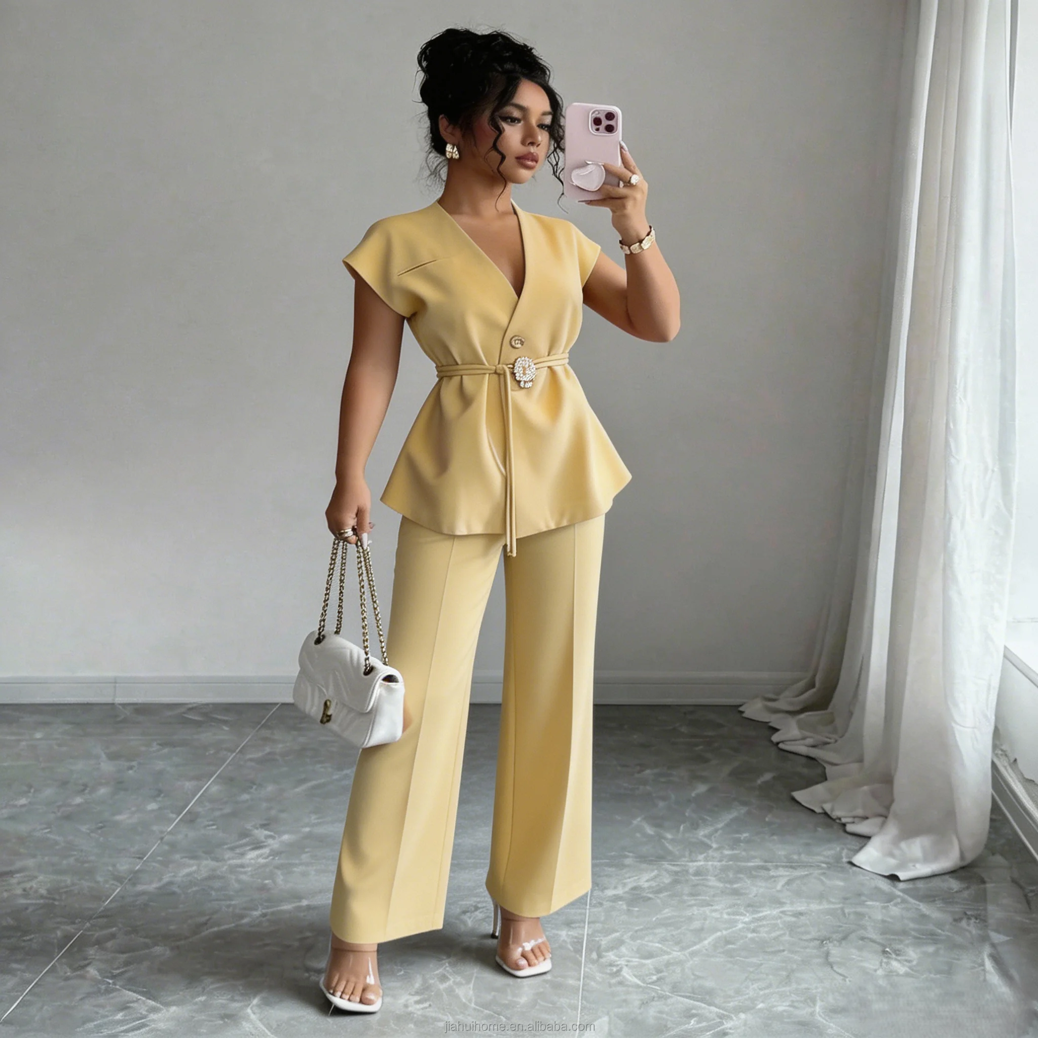 Ensemble Tailleur Pantalon Taille Haute + Débardeur Femme – Style Bureau Chic Été | Marque Lottia