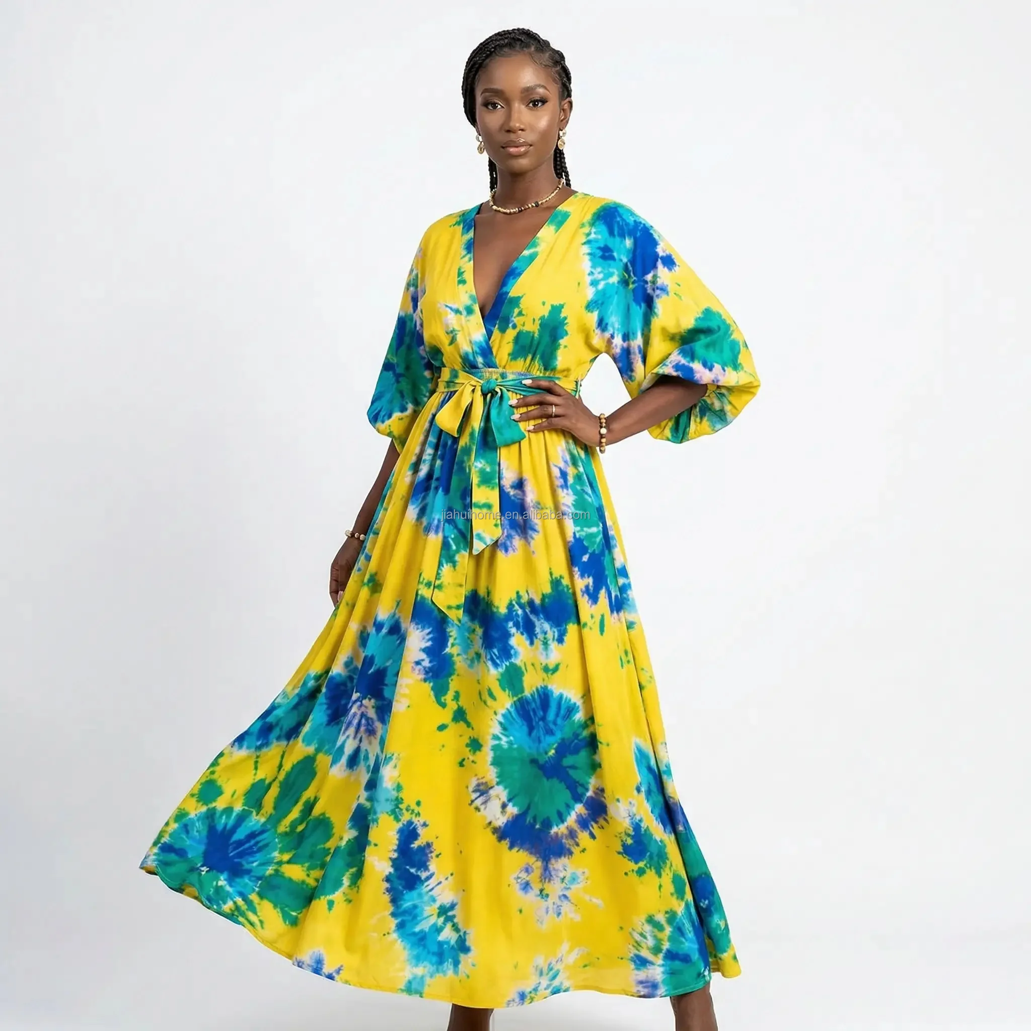 Robe Africaine Dashiki Femme – Chiffon Respirant, Coupe Midi, Imprimé Ankara S-4XL