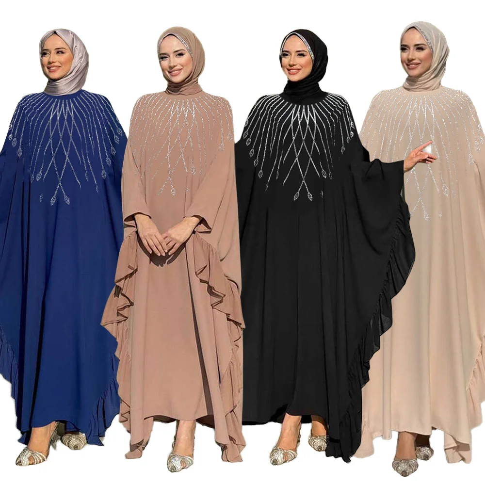 Abaya Dubai Luxe Strass Kaftan Robe de Soirée Longue Femme Élégante