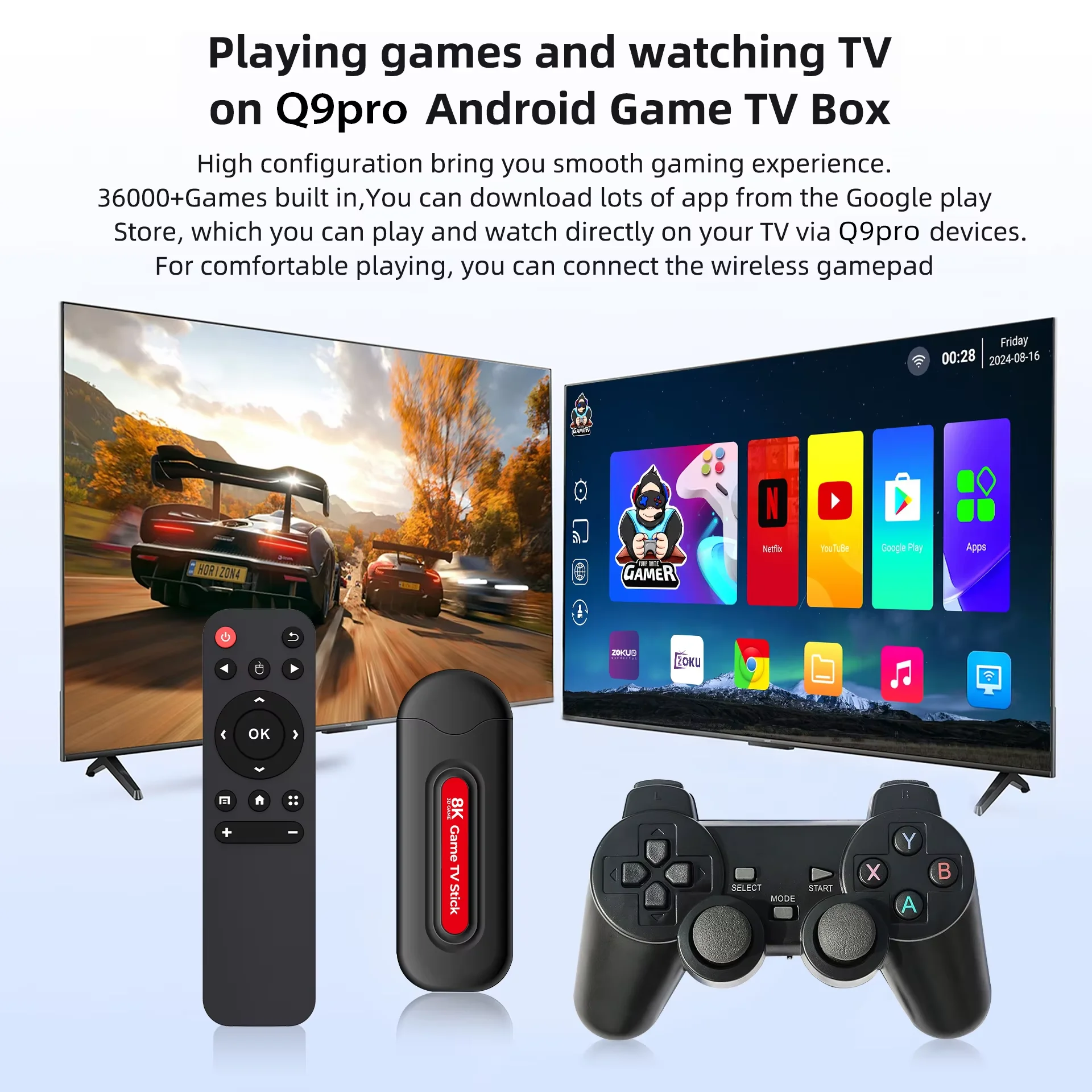 Console de Jeux Rétro Q9 Pro 4K – 15000+ Jeux, 2 Manettes Sans Fil, Plug & Play TV