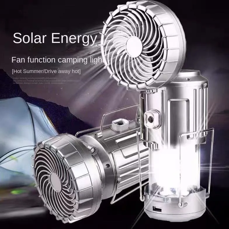 Ventilateur Portable Rechargeable Solaire avec Lumière LED – Camping & Outdoor
