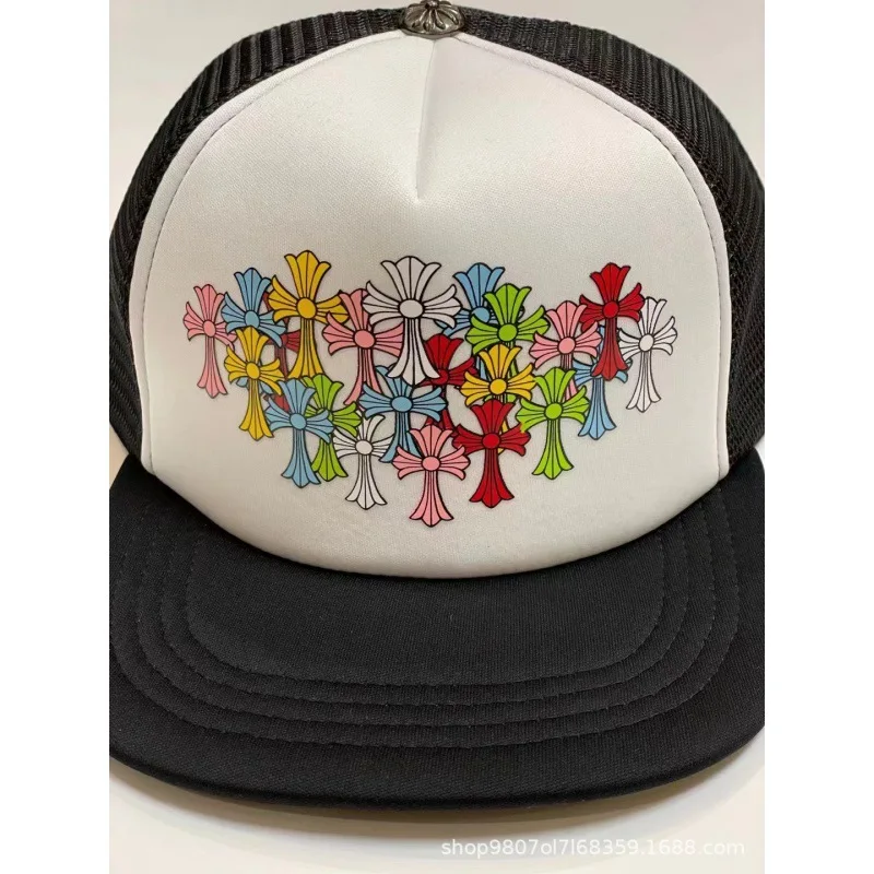 Casquette Trucker Baseball 6 Panneaux Croix Colorée Visière Plate Polyester