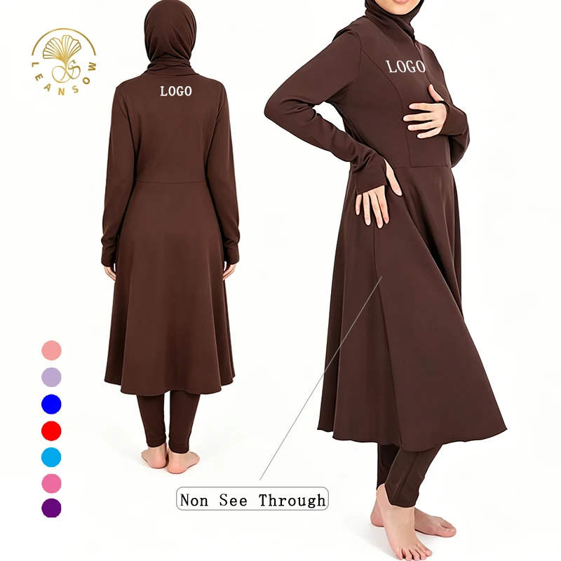 Burkini Femme 2 Pièces Manches Longues Anti-UV UPF50+ Séchage Rapide – Couleur Unie