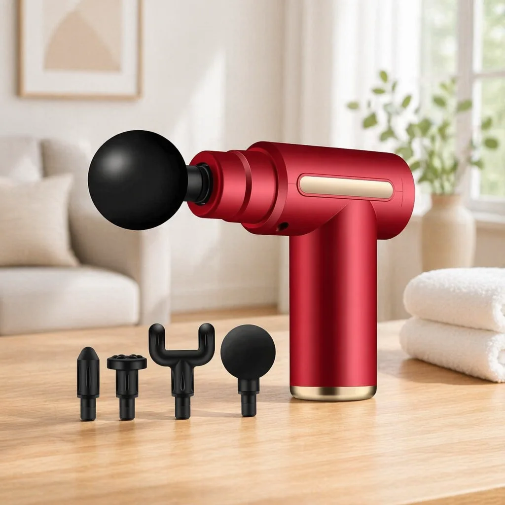 Pistolet Masseur Vibrant 4 Têtes 6 Vitesses – Récupération Musculaire Rapide