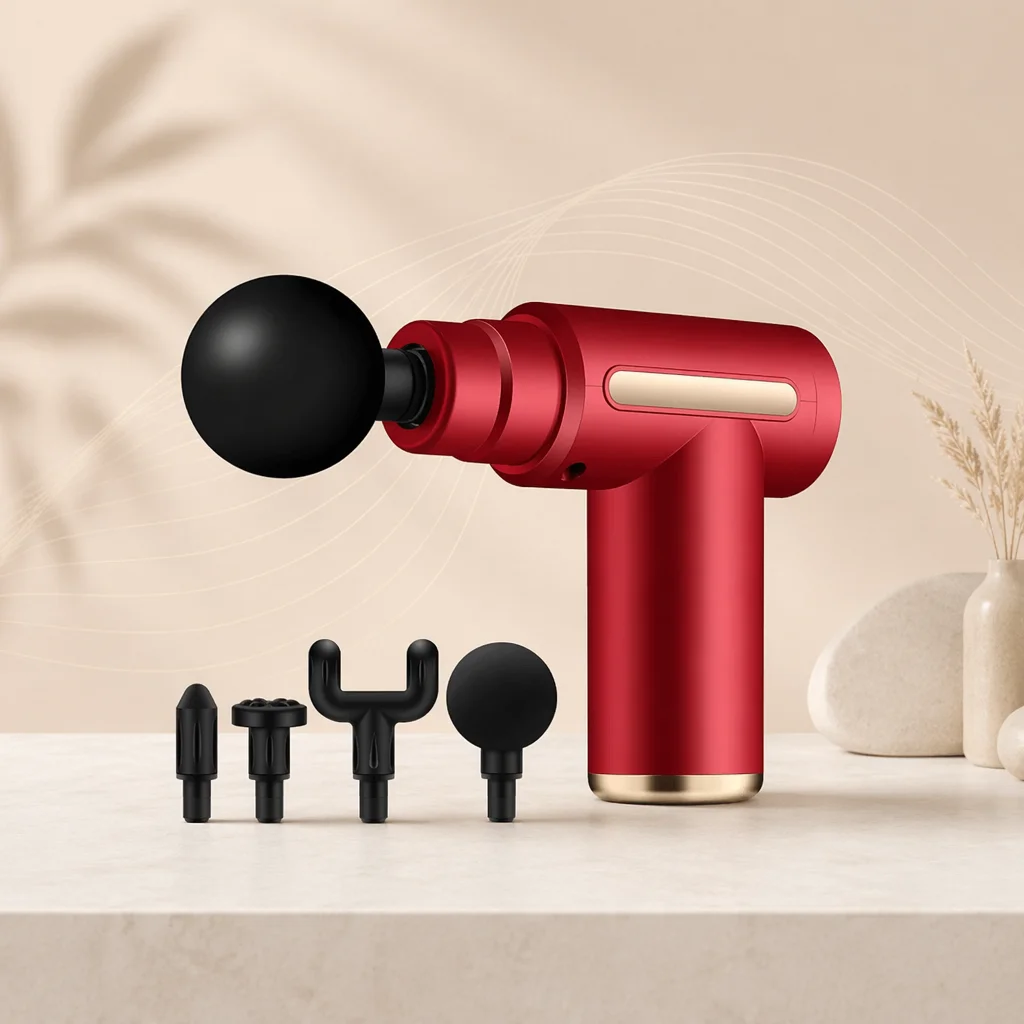 Mini Pistolet de Massage Musculaire Percussion 6 Vitesses 4 Têtes - Soulagement Douleurs