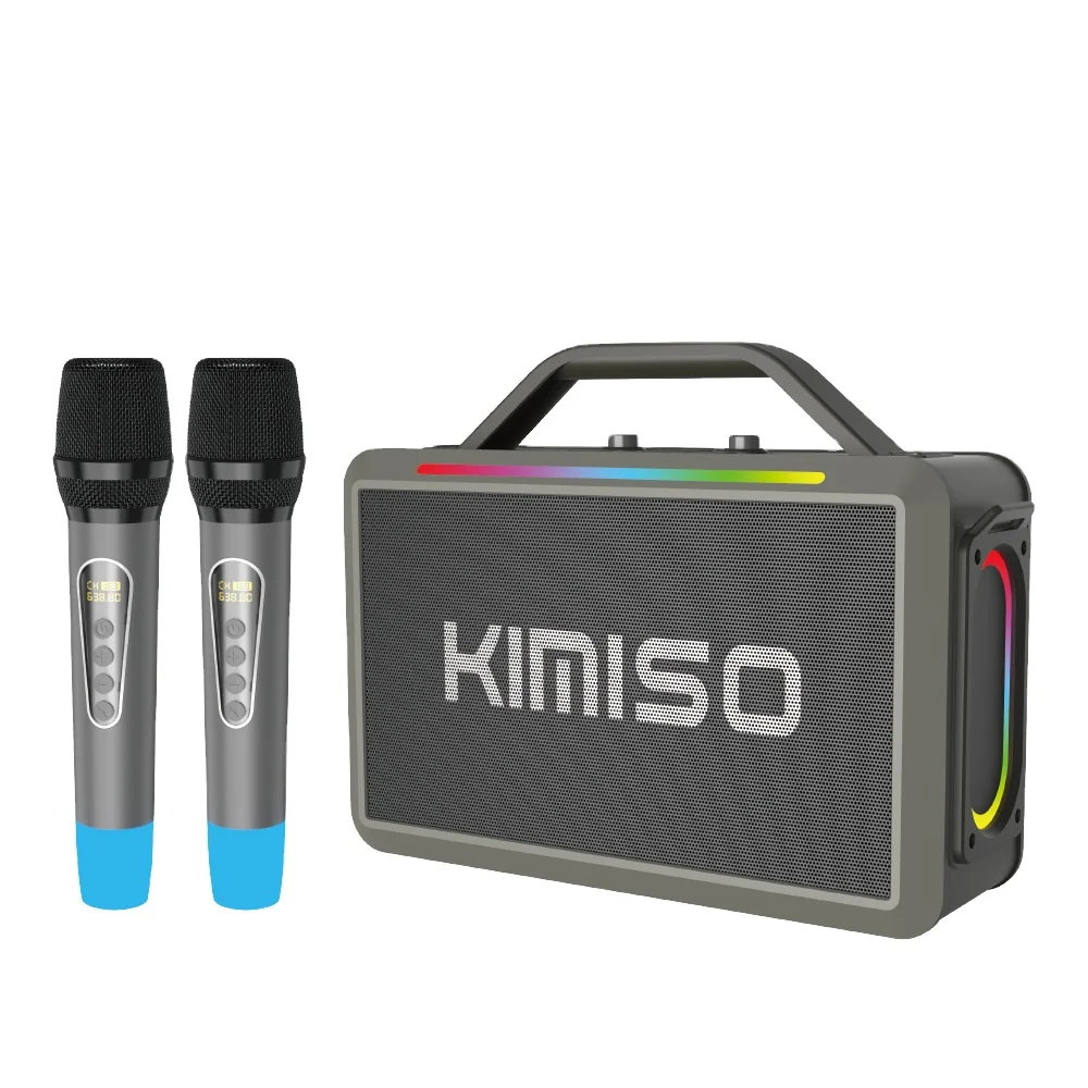 Enceinte Karaoké Bluetooth KMS-252 – Son Puissant, LED RGB, 2 Micros Sans Fil inclus