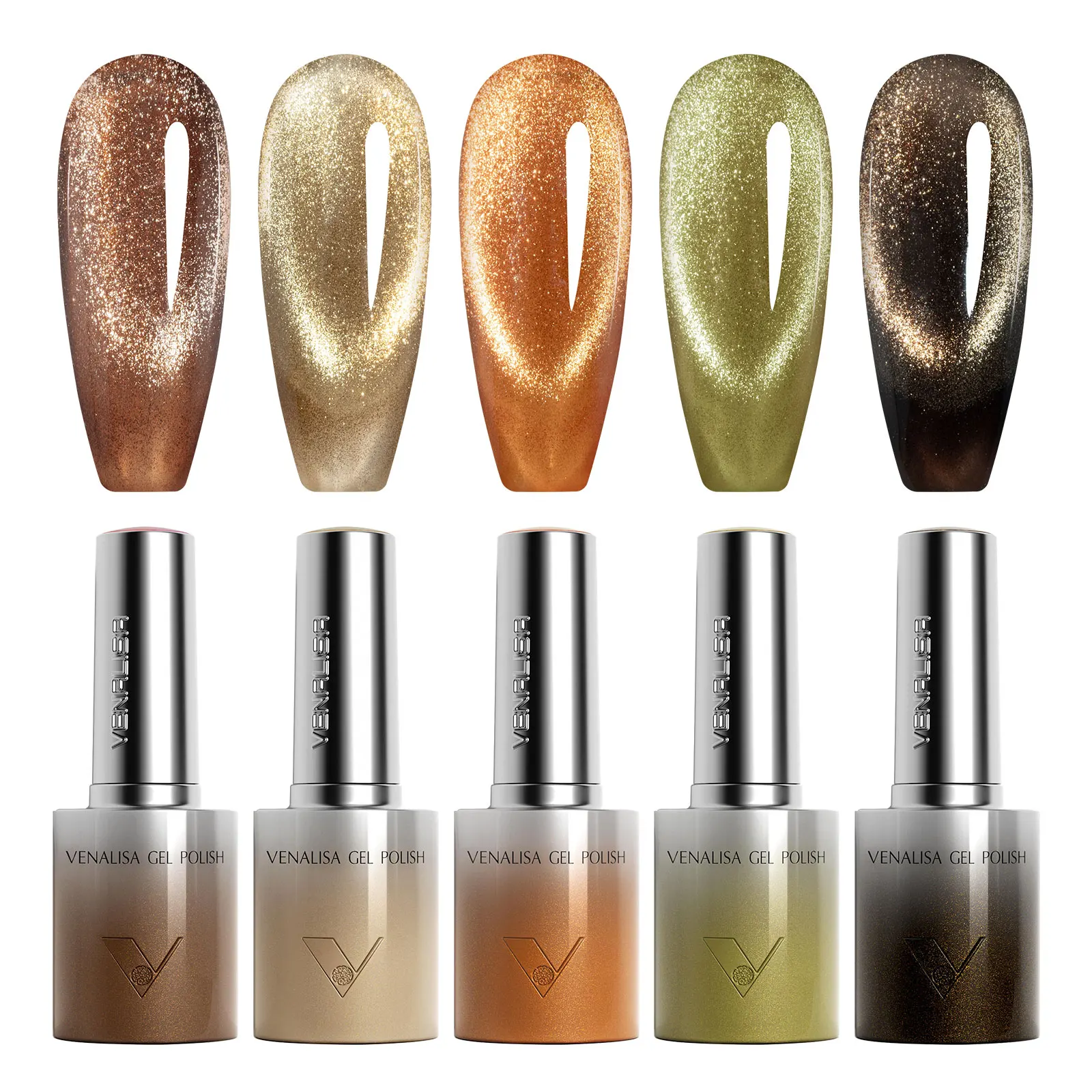 VENALISA Kit Vernis Gel UV Yeux de Chat 5pcs - Sans HEMA, Longue Durée