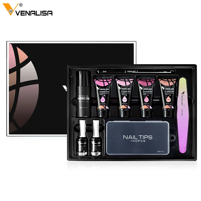 VENALISA Kit Poly Gel Professionnel UV/LED Manucure Nail Art – 4 Couleurs + Slip Solution