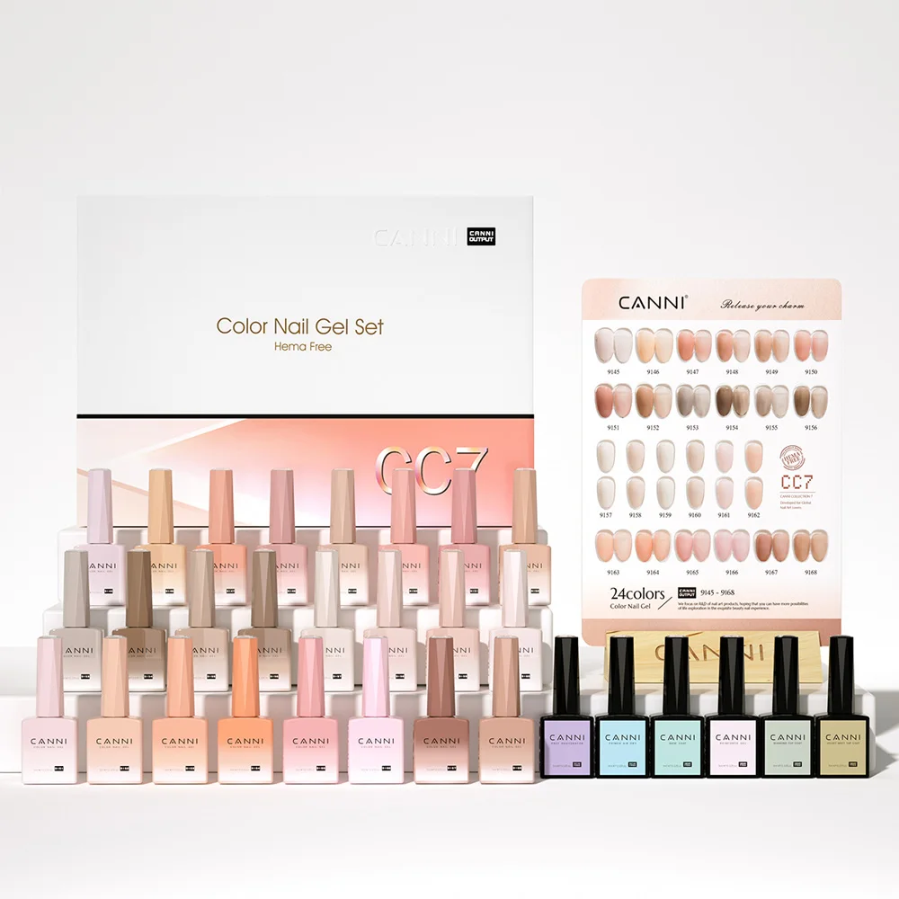 CANNI Kit 24 Couleurs Gel Polish Semi-Permanent HEMA FREE – 30 Flacons 9ml UV/LED