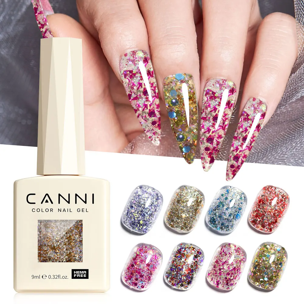 CANNI Gel Polish Glitter 9ml – Vernis UV/LED Semi-Permanent 48 Couleurs Pailletées