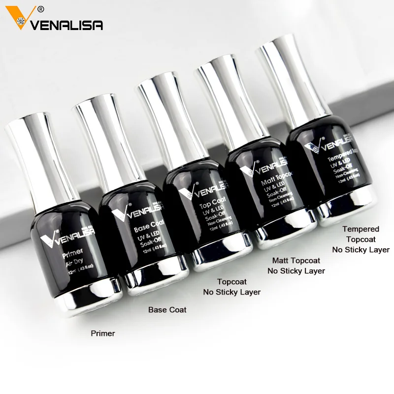VENALISA Kit 5 Gels UV Professionnels – Base, Top No Wipe, Mat, Diamant & Primaire Acide Free