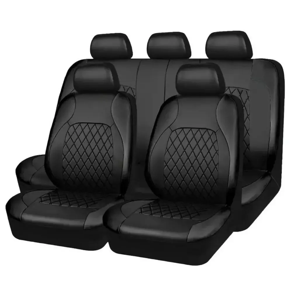 Ensemble 9 Housses de Siège Auto en Cuir PVC Luxe – Compatible Airbag, Universel