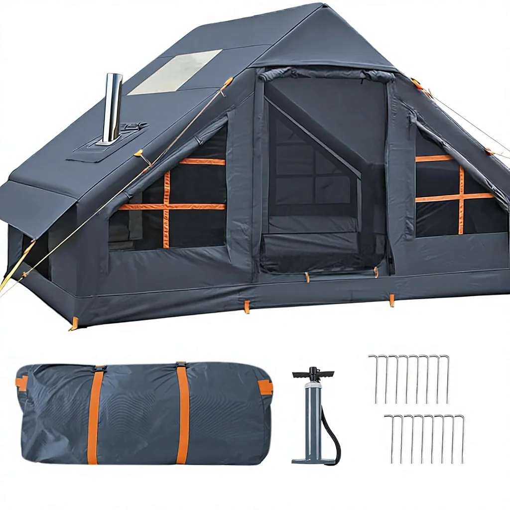 Tente Gonflable YOLO 3-4 Personnes | 4 Saisons, Étanche & Ventilée + Pompe Manuelle