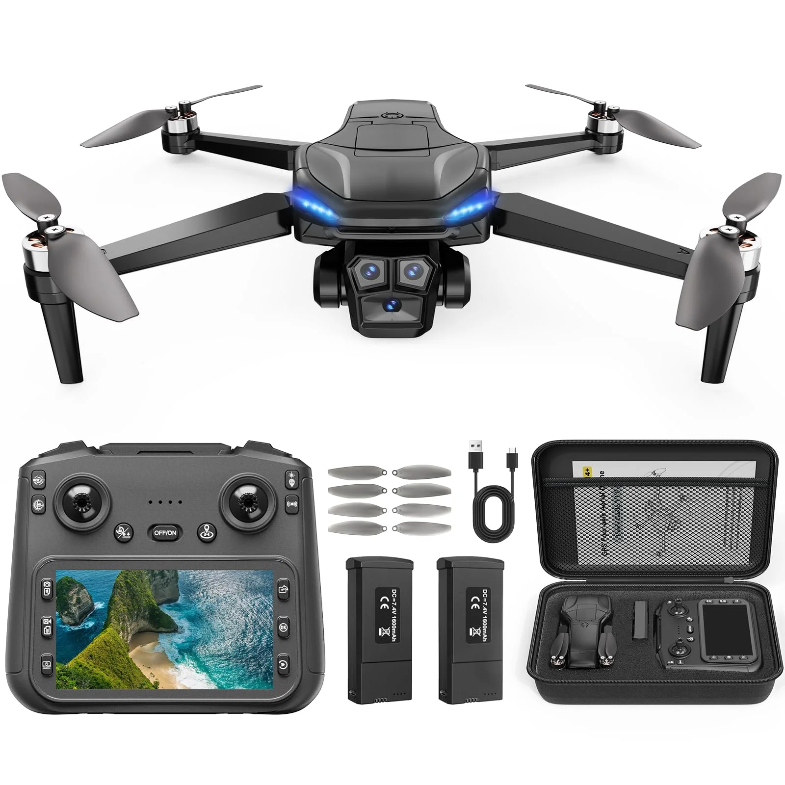 Drone Pliable 4K Brushless Nacelle 3 Axes Écran GPS Évitement Obstacles 1.5km Yaolan