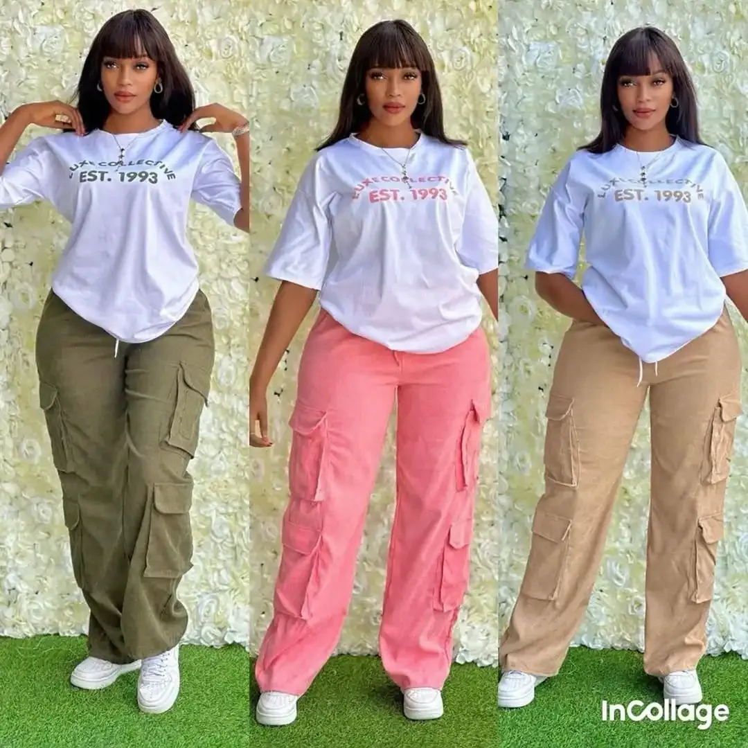 Ensemble Décontracté Femme 2025 : T-shirt et Pantalon Cargo Vintage