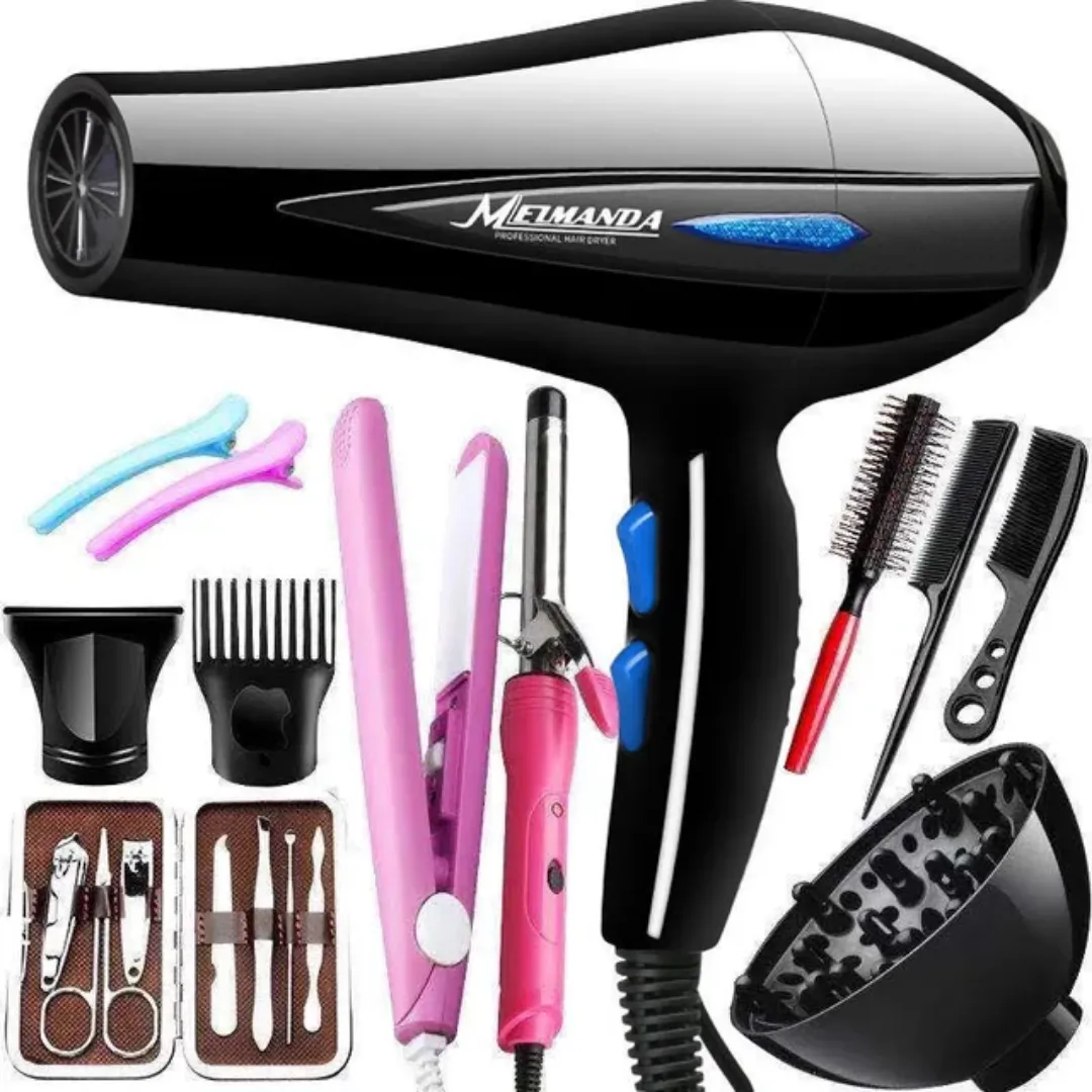 Kit Complet Sèche-Cheveux Professionnel – Ensemble Salon avec Accessoires de Coiffure