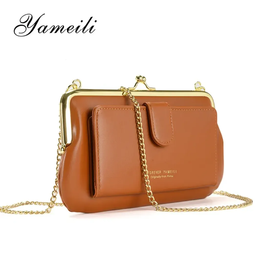Mini Sac à Bandoulière Élégant – Effet Cuir Brillant – Portefeuille Pochette avec Chaîne Dorée