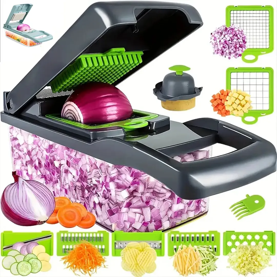 Coupe-légumes multifonction 14 en 1 – Mandoline professionnelle pour légumes et oignons