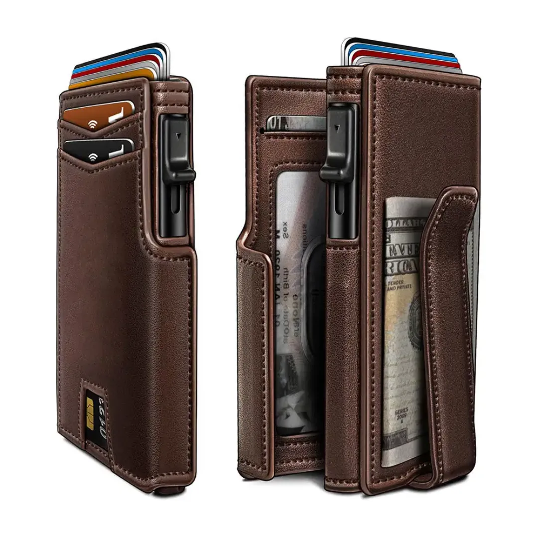 Portefeuille Homme RFID Sécurisé – Étui Pop-Up Aluminium & Cuir avec Pince à Billets