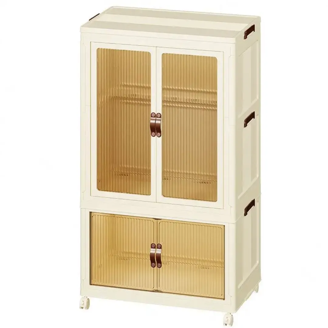 Armoire de Rangement à Roulettes – Placard en Plastique avec Portes Transparentes